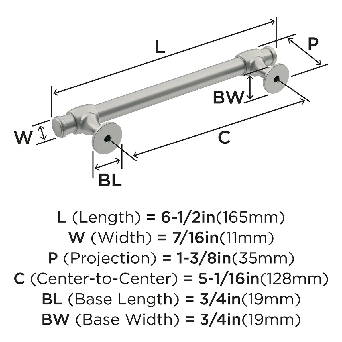 Amerock Cabinet Pull Satin Nickel 5-1/16 inch (128 mm) Center-to-Center Winsome 1 Pack Drawer Pull Cabinet Handle Cabinet Hardware