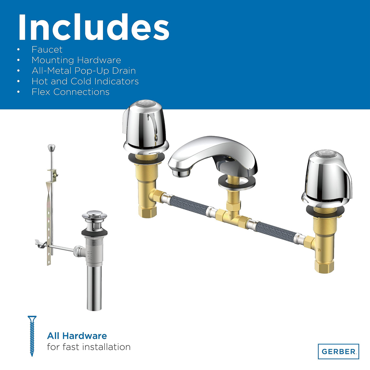 Gerber G004307161 Chrome Classics Two Handle Lavatory Faucet W/ Metal Handles ...