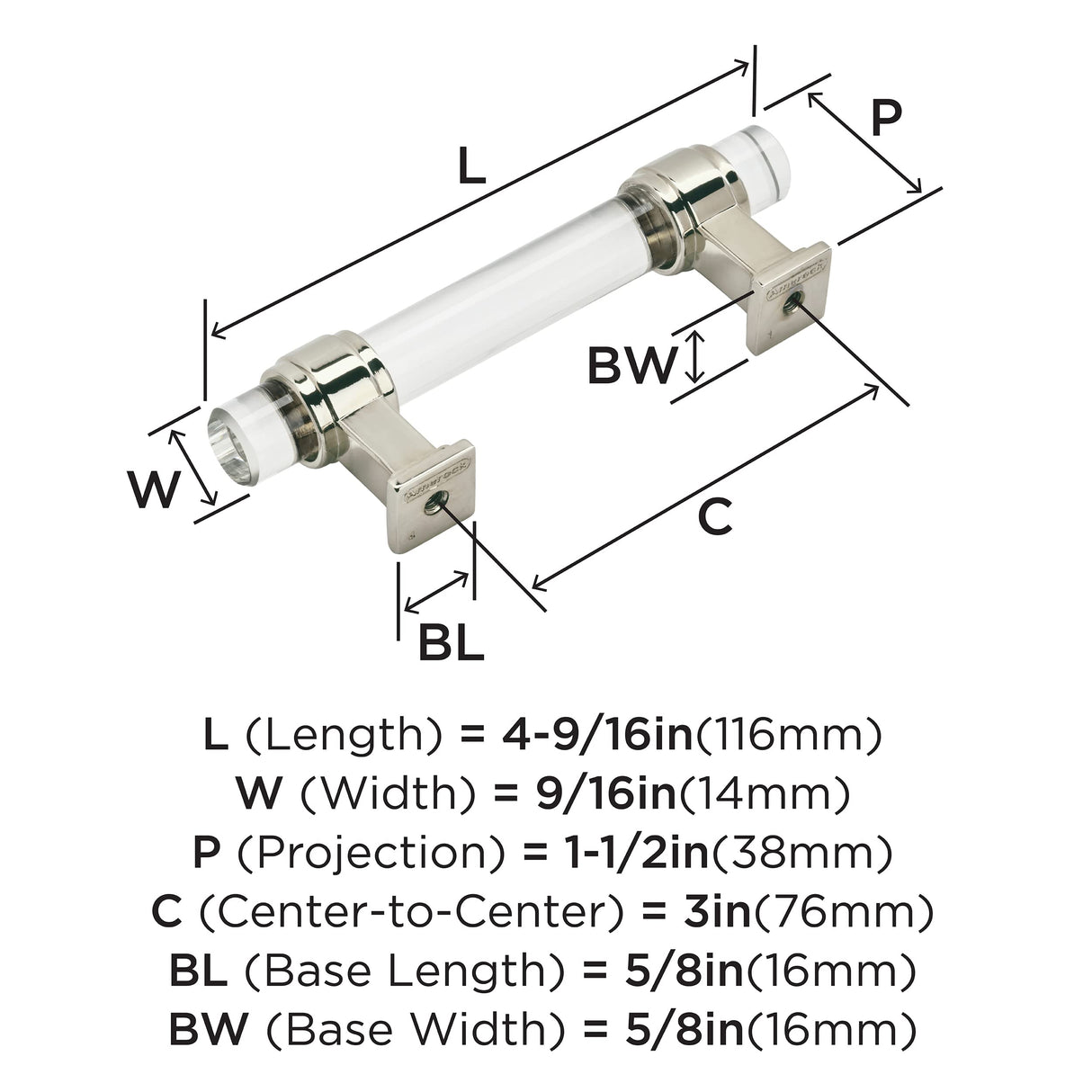 Amerock Cabinet Pull Clear/Polished Nickel 3 inch (76 mm) Center to Center Glacio 1 Pack Drawer Pull Drawer Handle Cabinet Hardware