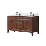Avanity Madison 61 in. Double Vanity in Tobacco finish with Carrara White Marble Top