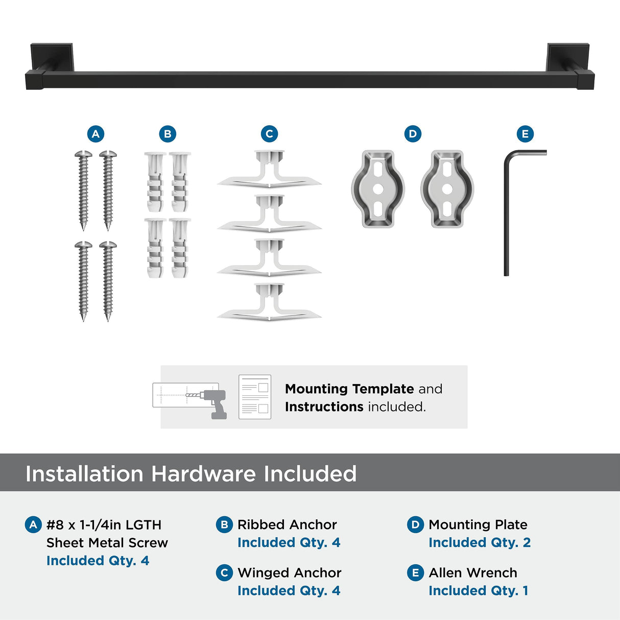Amerock BH36074MB Matte Black Towel Bar 24 in (610 mm) Towel Rack Appoint Bathroom Towel Holder Bathroom Hardware Bath Accessories
