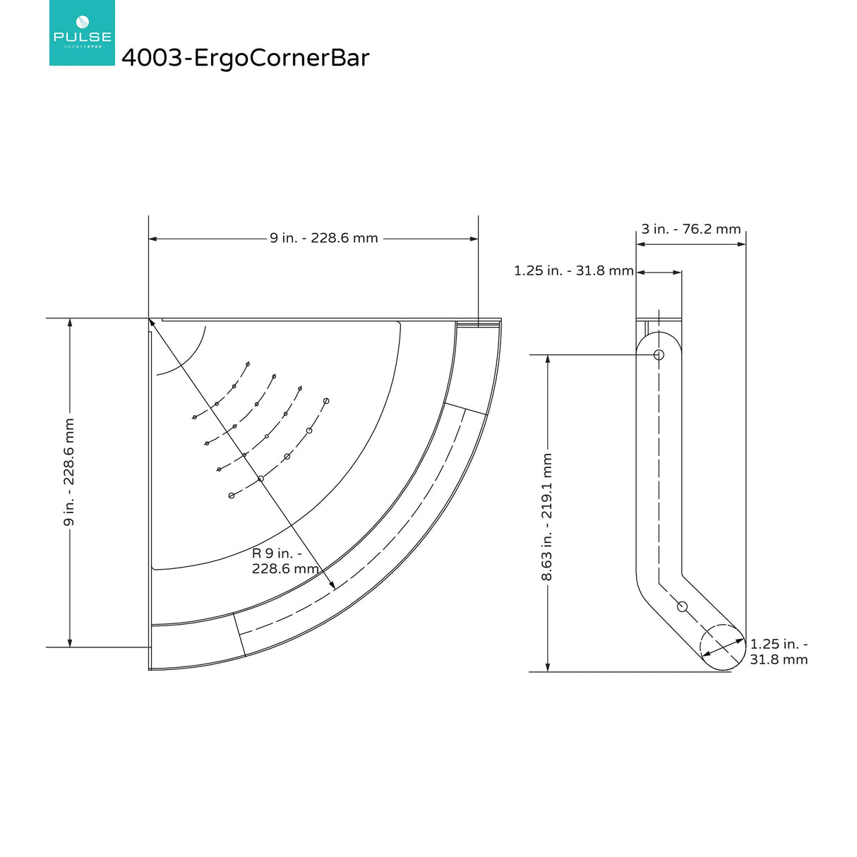 PULSE ShowerSpas 4003-SSB ErgoCornerBar Shelf, ADA Compliant, Soft-Grip, Brushed Stainless Steel