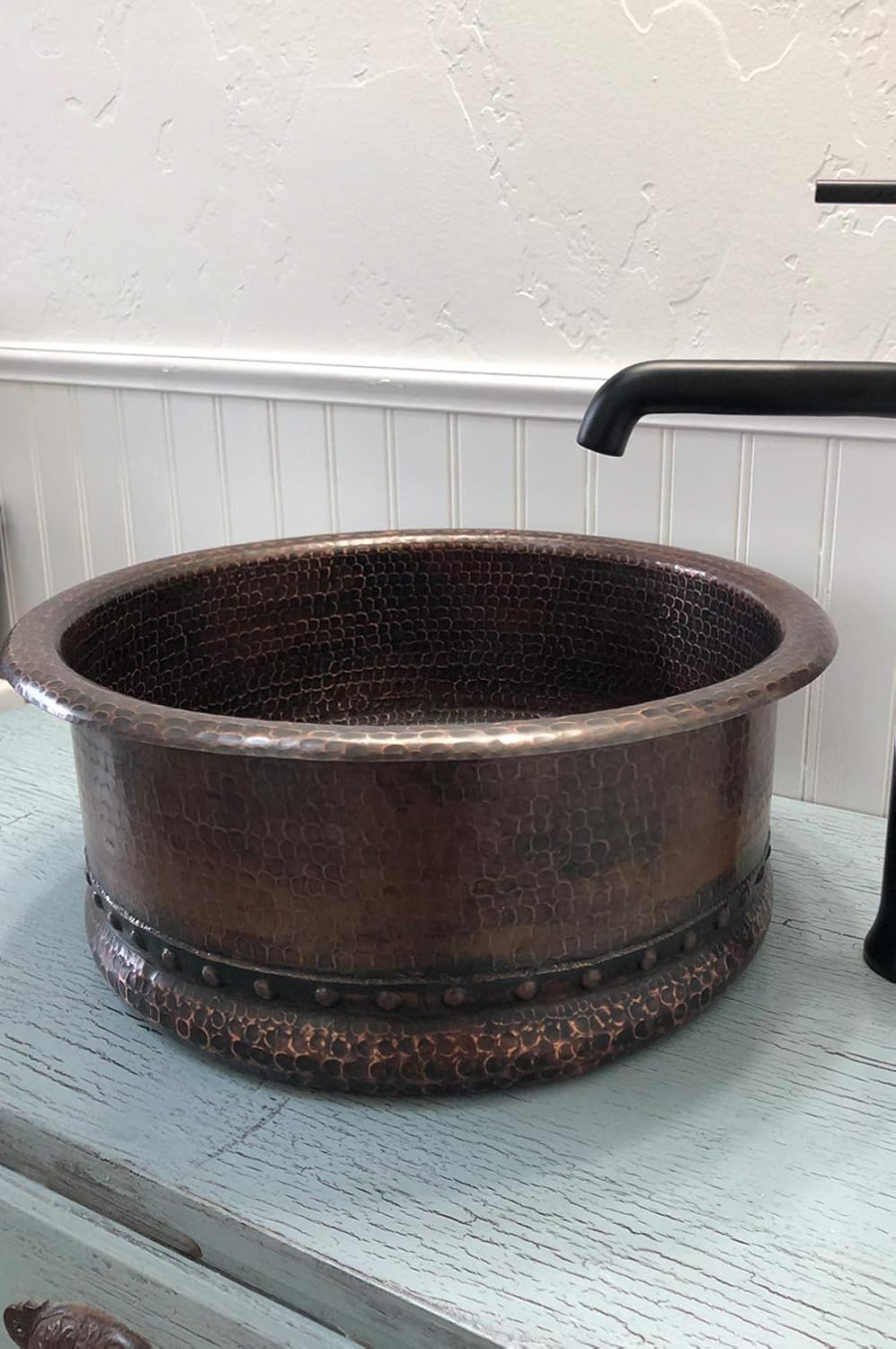 Premier Copper Products VRT15DB 15-Inch Round Vessel Tub Hammered Copper Sink