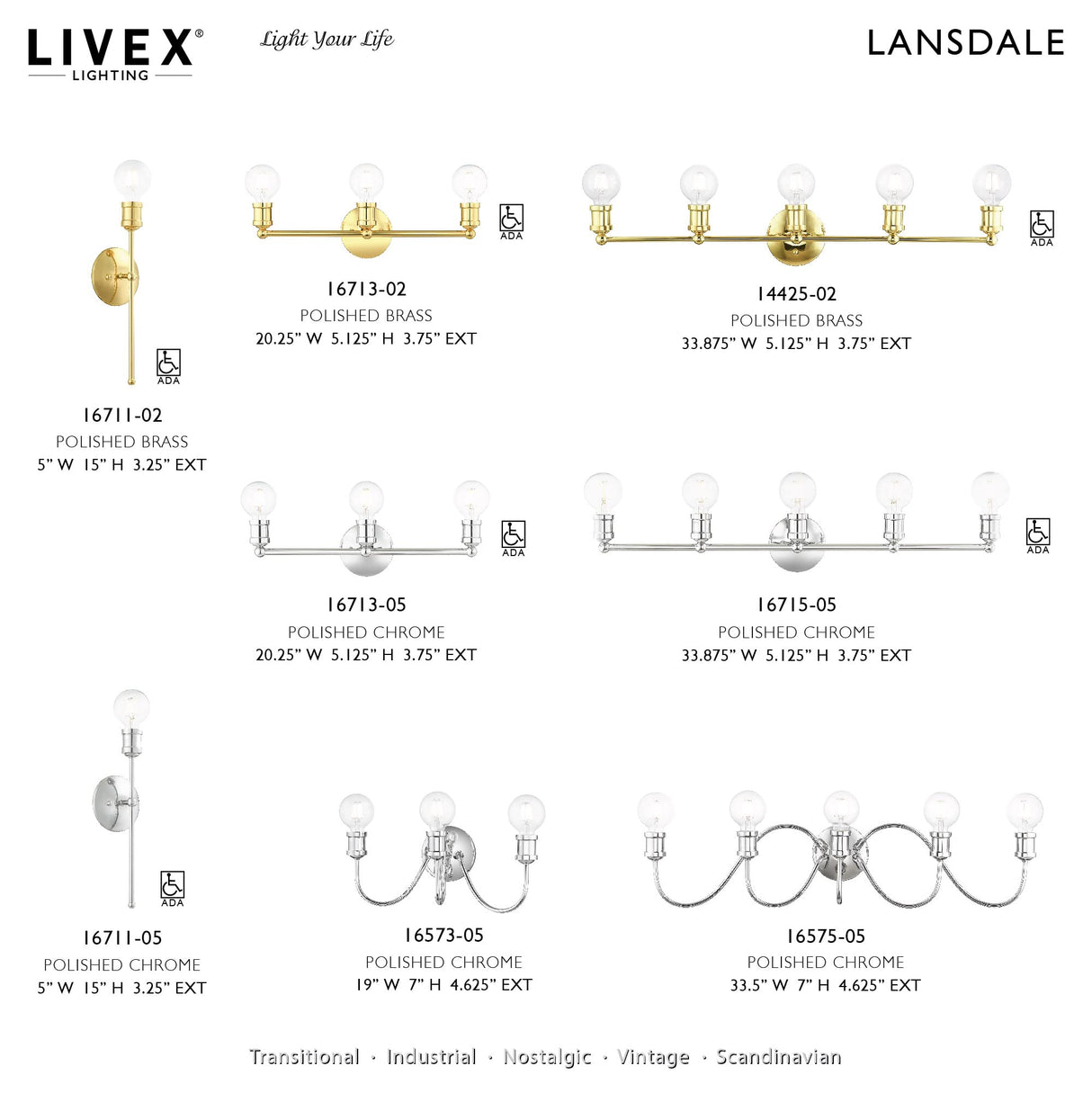 Livex Lighting 16573-05 Lansdale 3 Light Vanity Sconce, Polished Chrome
