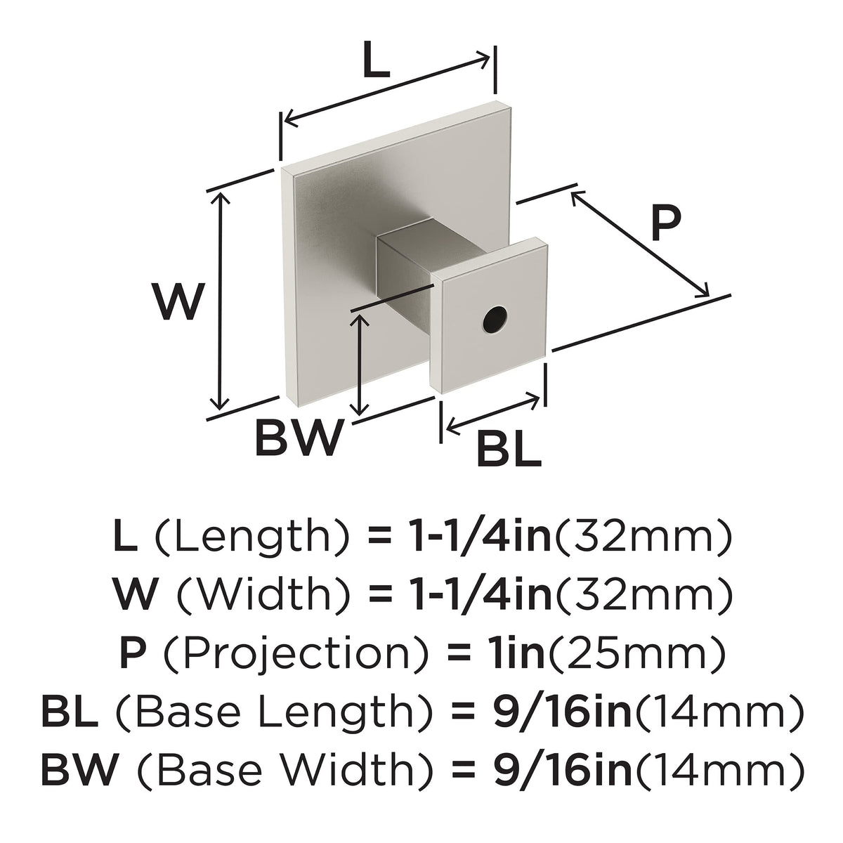 Amerock Cabinet Knob Satin Nickel 1-1/4 inch (32 mm) Length Appoint 1 Pack Drawer Knob Cabinet Hardware