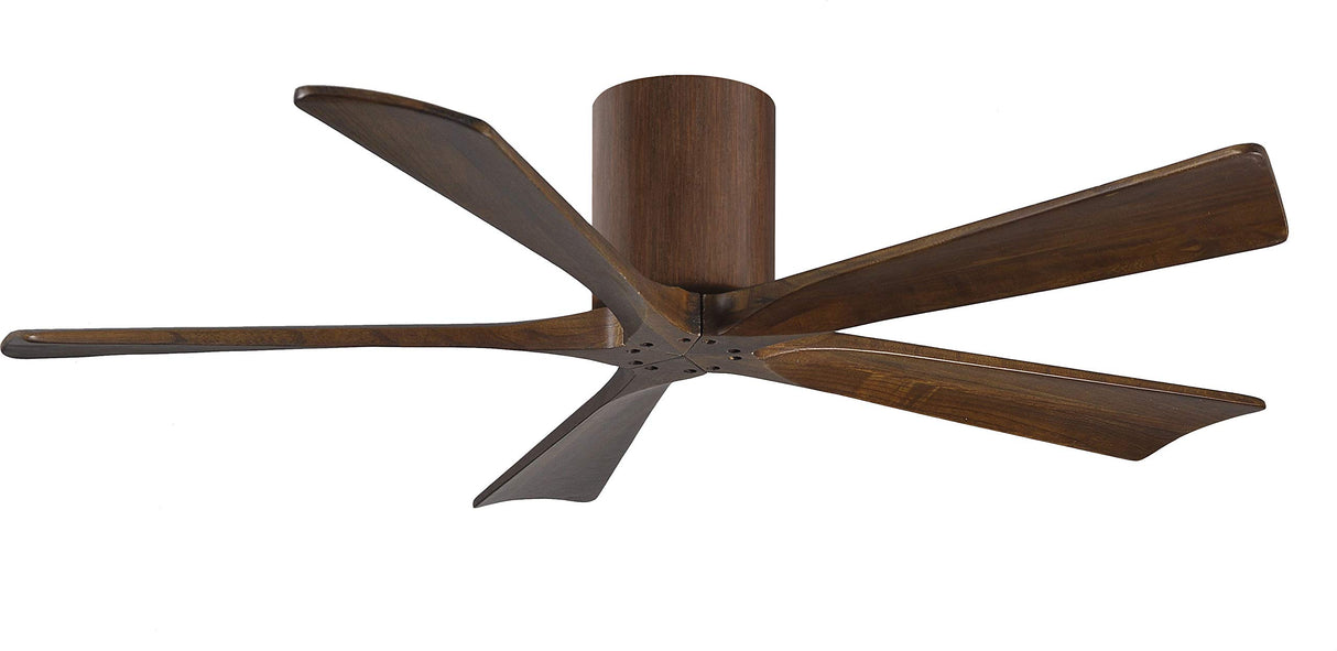 Matthews Fan IR5H-WN-WA-52 Irene-5H five-blade flush mount paddle fan in Walnut finish with 52” solid walnut tone blades. 