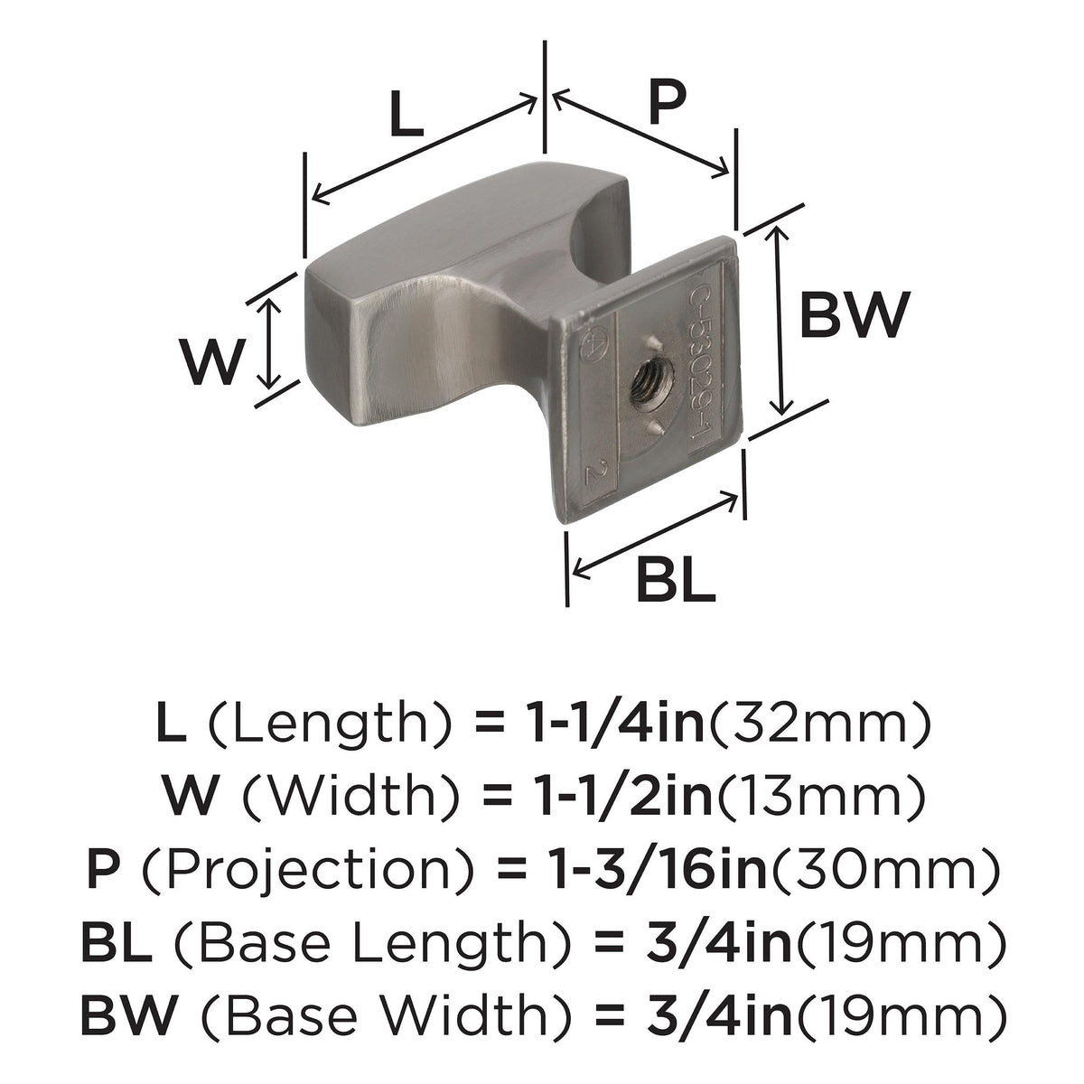Amerock Cabinet Knob Satin Nickel 1-1/4 inch (32 mm) Length Mulholland 1 Pack Drawer Knob Cabinet Hardware