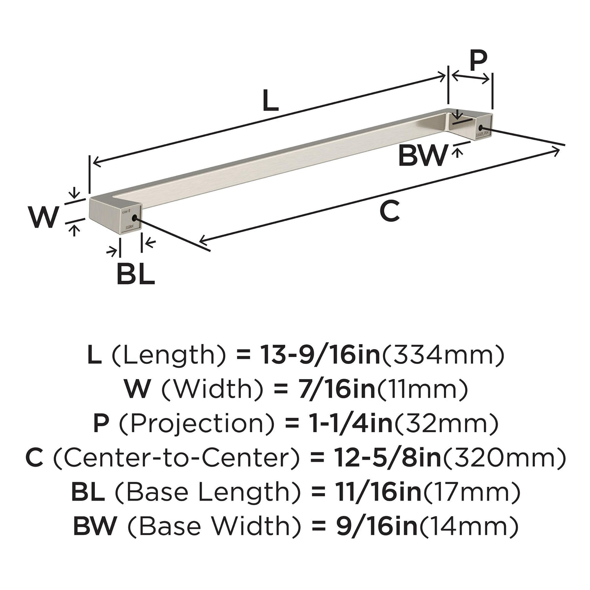 Amerock BP55284G10 Satin Nickel Cabinet Pull 12-5/8 in (320 mm) Center-to-Center Cabinet Handle Blackrock Drawer Pull Kitchen Cabinet Handle Furniture Hardware
