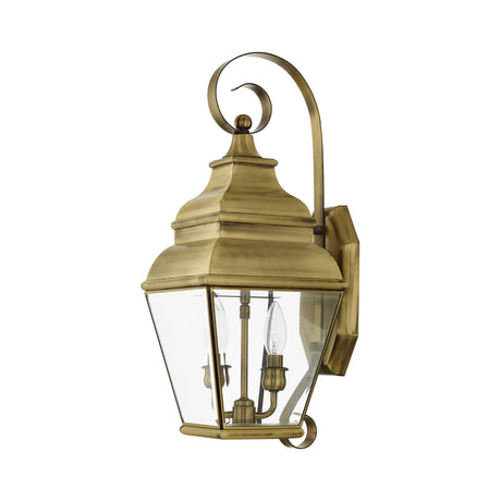 Livex Lighting 2591-01 Exeter Traditional 2 Light AB Outdoor Wall Lantern Antique Brass