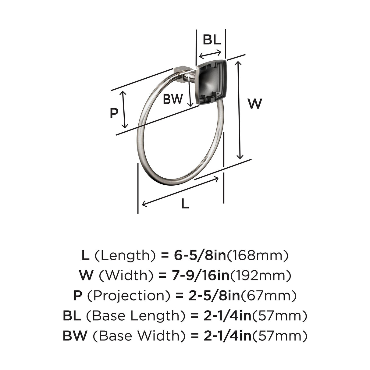 Amerock BH36092G10 Brushed Nickel Towel Ring 7-9/16 in (192 mm) Length Towel Holder Stature Hand Towel Holder for Bathroom Wall Small Kitchen Towel Holder Bath Accessories