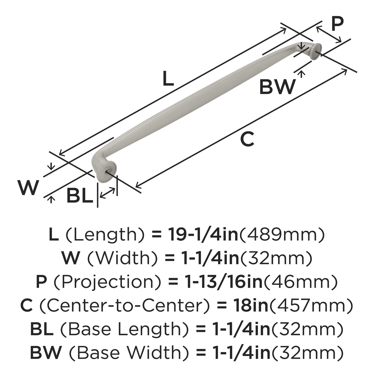 Amerock Appliance Pull Satin Nickel 18 inch (457 mm) Center to Center Kane 1 Pack Drawer Pull Drawer Handle Cabinet Hardware