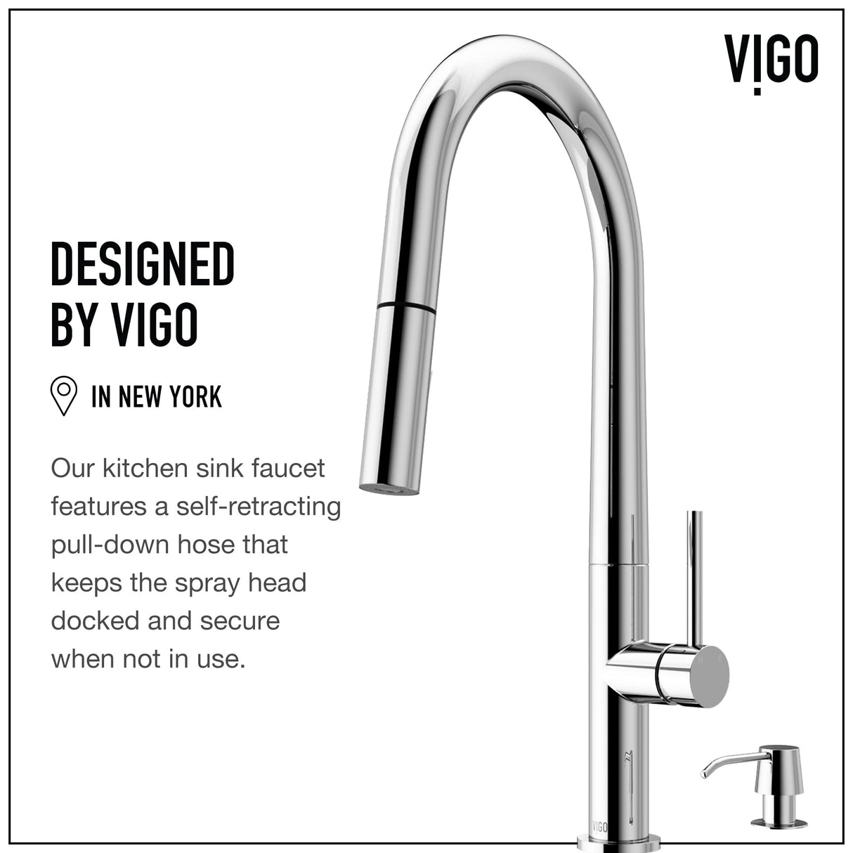 VIGO Greenwich Chrome Kitchen Faucet with Pull-Down Sprayer | Solid Brass Faucet for Kitchen Sink with Soap Dispenser | Single-Handle Kitchen Sink Faucet with Dual Functioning Sink Sprayer