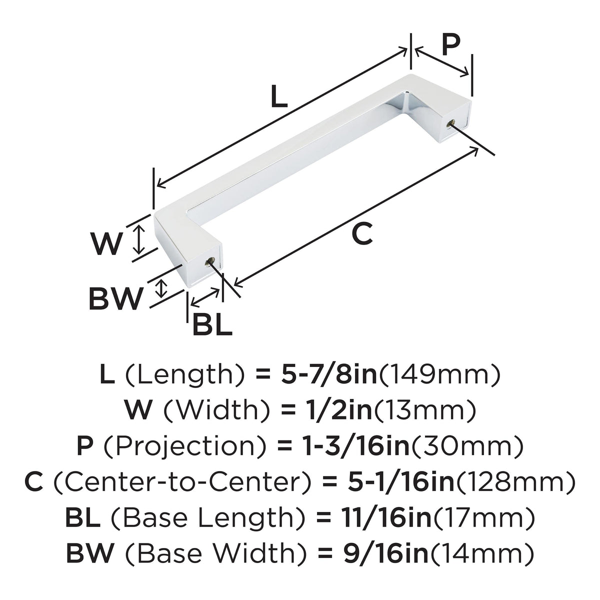 Amerock Cabinet Pull Polished Chrome 5-1/16 inch (128 mm) Center to Center Blackrock 1 Pack Drawer Pull Drawer Handle Cabinet Hardware