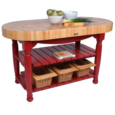 John Boos CU-HAR60-N American Heritage Natural End Grain Maple Harvest Table with 2 Shelves