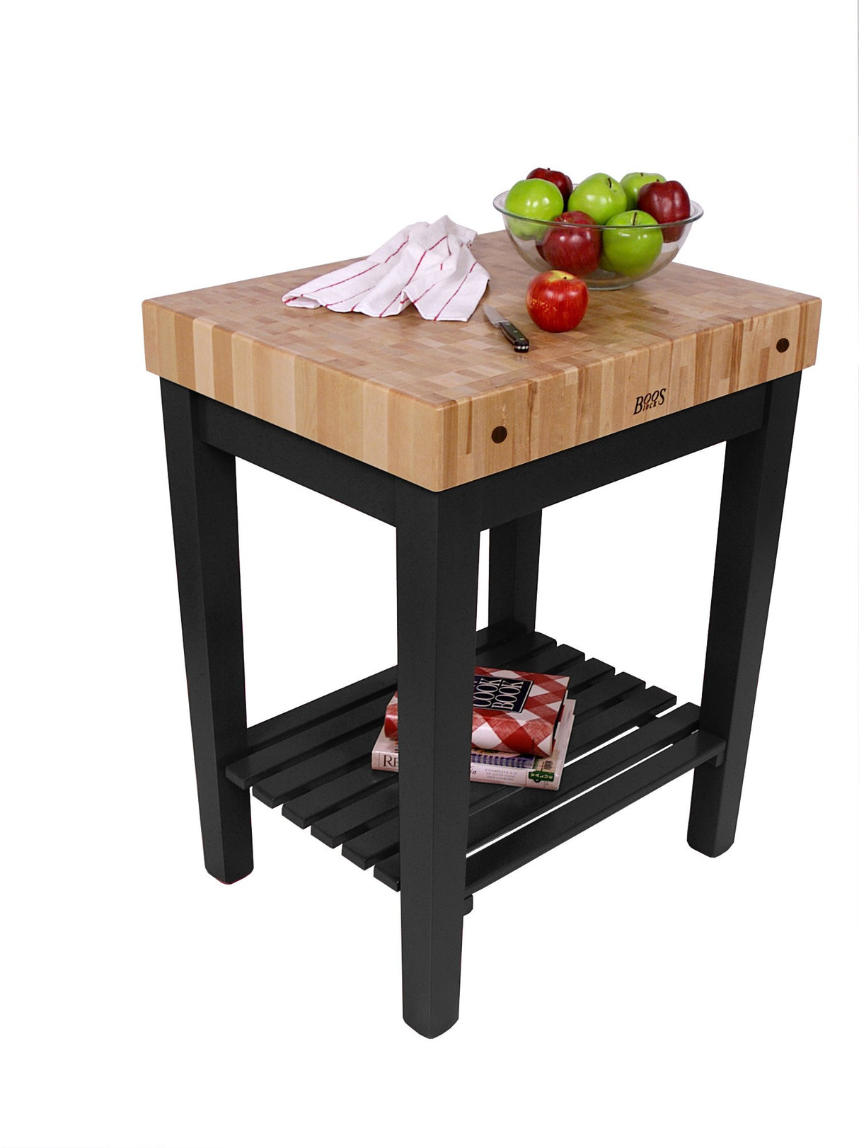 John Boos CU-CB3024S-CG 30"W x 24"D Chef's Block w/ Slatted Shelf - 4" Thick Maple Butcher on Clover Green Base