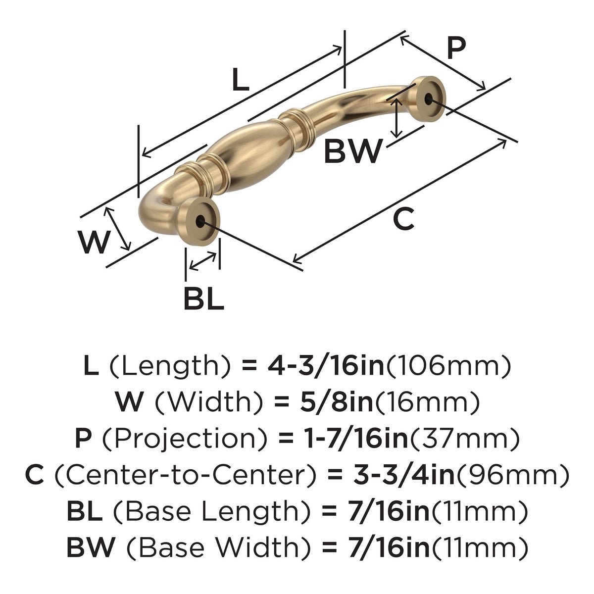 Amerock BP55243CZ Champagne Bronze Cabinet Pull 3-3/4 inch (96mm) Center-to-Center Cabinet Hardware Granby Furniture Hardware Drawer Pull