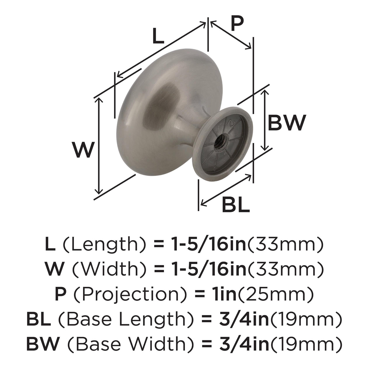 Amerock Cabinet Knob Satin Nickel 1-5/16 inch (33 mm) Diameter Inspirations 1 Pack Drawer Knob Cabinet Hardware