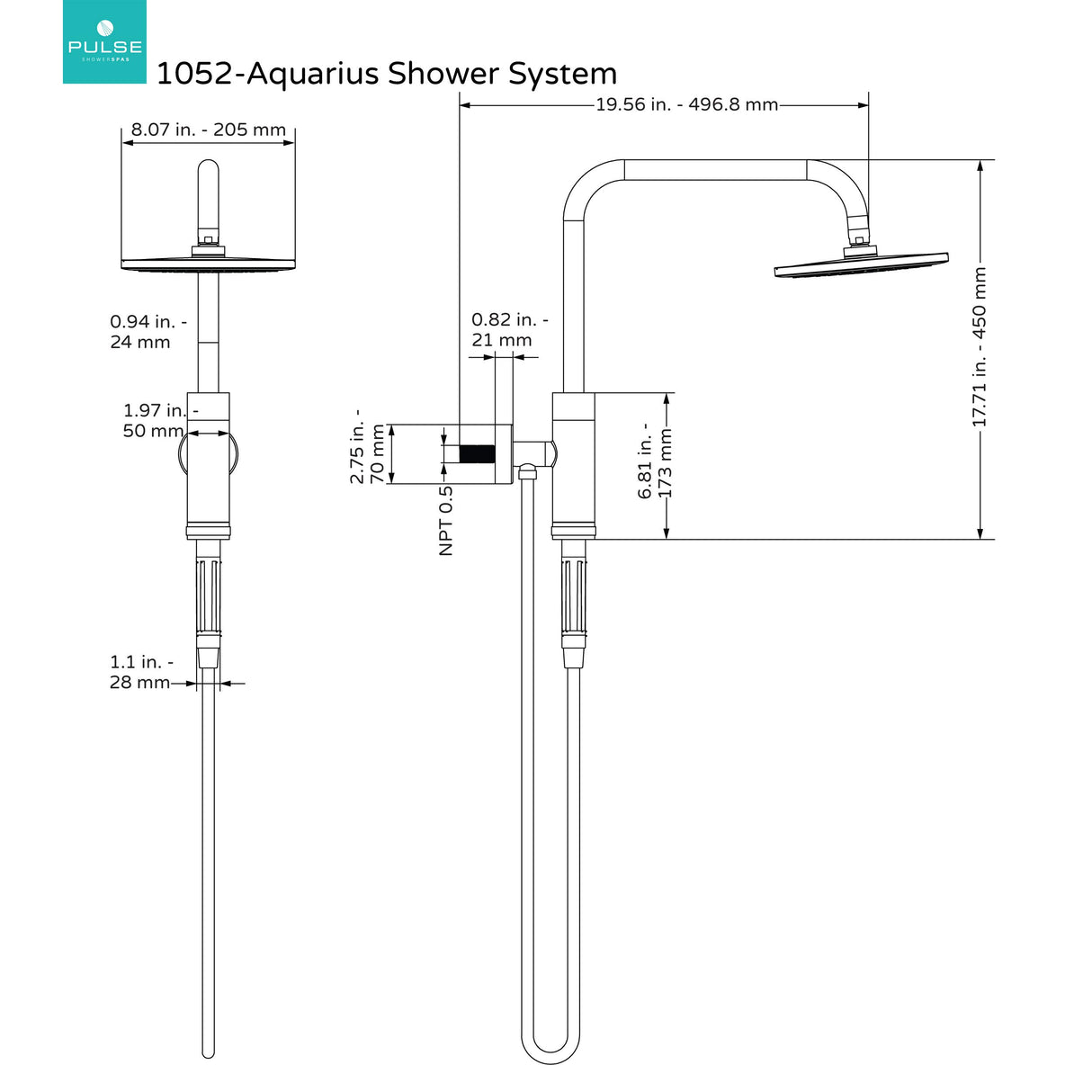PULSE ShowerSpas 1052-CH-1.8GPM Aquarius Shower System with 8" Rain Showerhead and Magnetic Attached Hand Shower with On/Off, Polished Chrome, 1.8 GPM