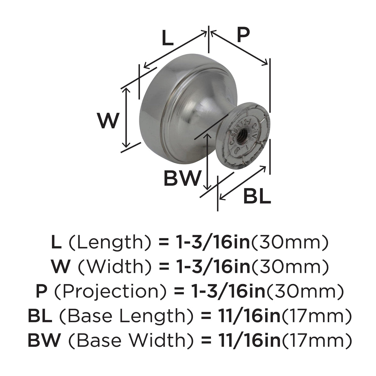 Amerock Cabinet Knob Satin Nickel 1-3/16 inch (30 mm) Diameter Highland Ridge 1 Pack Drawer Knob Cabinet Hardware