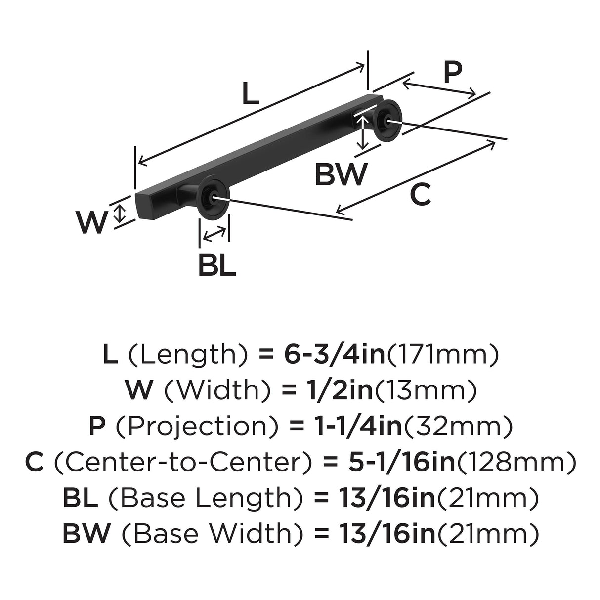 Amerock Corp BP37105MB Everett Pull, 5-1/16 in (128 mm) Center-to-Center, Matte Black