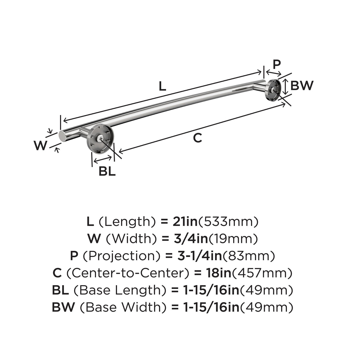 Amerock BH26543PSS Polished Stainless Steel Towel Bar 18 in (457 mm) Towel Rack Arrondi Bathroom Towel Holder Bathroom Hardware Bath Accessories