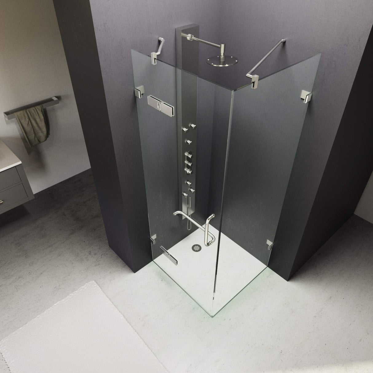 VIGO 34 in. x 34 in. x 73 in. Monteray Frameless Hinged Square Shower Enclosure with Clear 0.38" Tempered Glass and Hardware in Brushed Nickel Finish with Reversible Handle - VG6011BNCL363