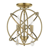Livex Lighting 40903-01 Aria Collection 3-Light Convertible Chandelier/Semi Flush Mount Ceiling Light, Antique Brass