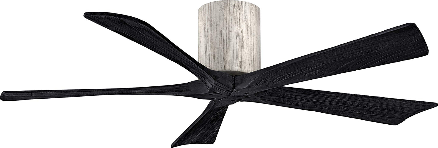 Matthews Fan IR5H-BW-BK-52 Irene-5H five-blade flush mount paddle fan in Barn Wood finish with 52” solid matte black wood blades.