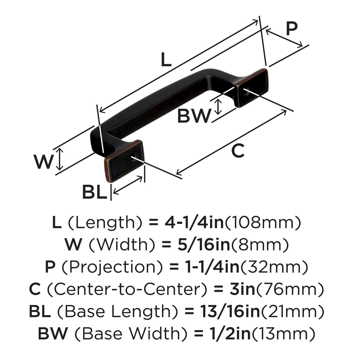 Amerock Cabinet Pull Oil Rubbed Bronze 3 inch (76 mm) Center to Center Westerly 1 Pack Drawer Pull Drawer Handle Cabinet Hardware