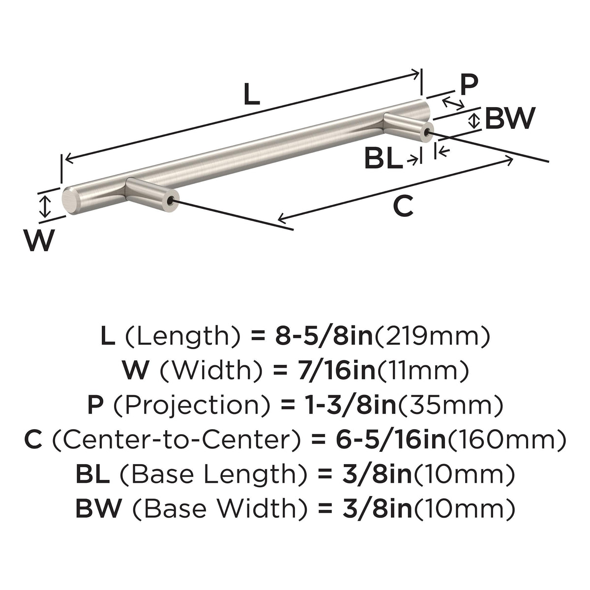 Amerock BP40520CSG9 Sterling Nickel Cabinet Pull 6-5/16 inch (160mm) Center-to-Center Cabinet Hardware Bar Pulls Furniture Hardware Drawer Pull