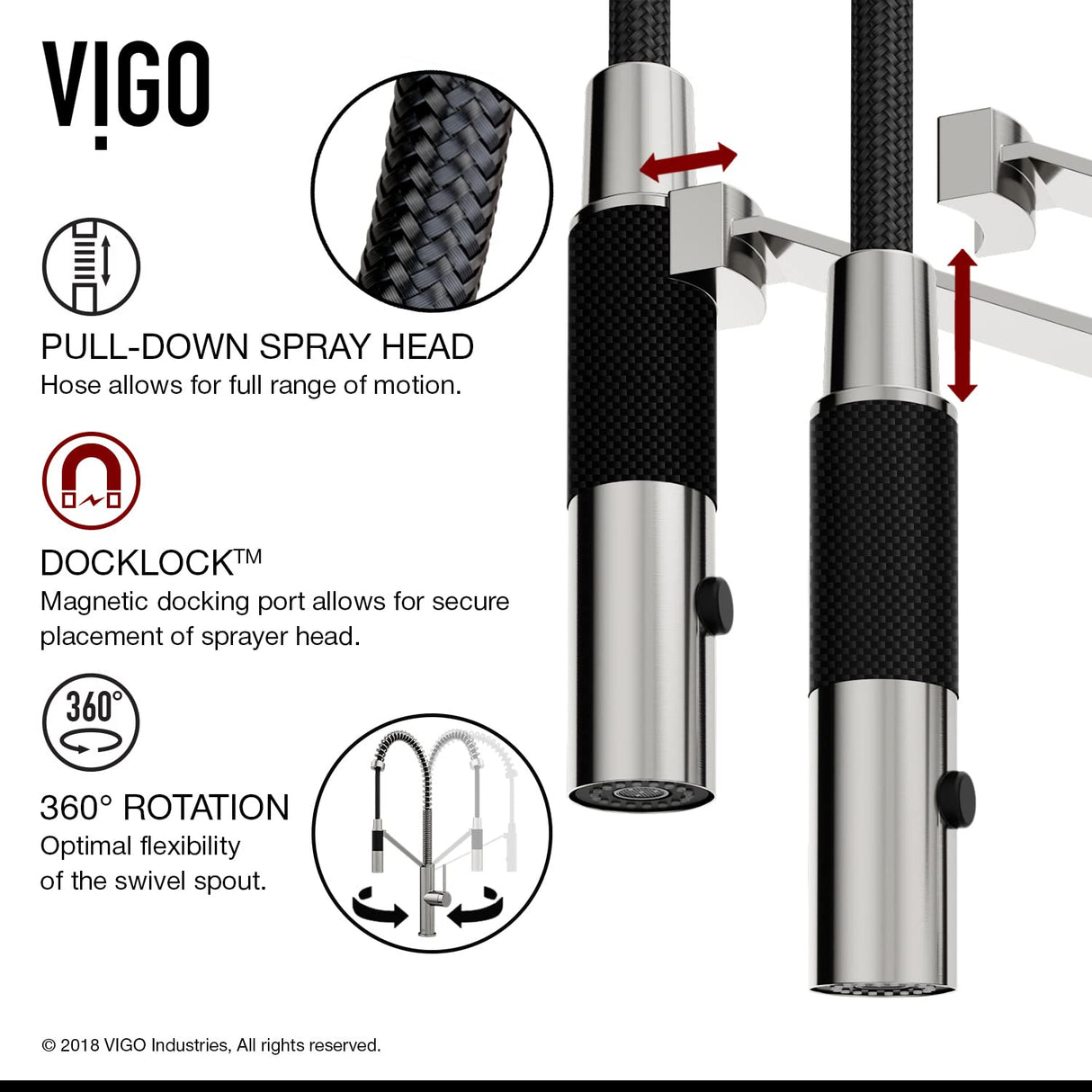 VIGO Livingston Stainless Steel Kitchen Faucet with Pull-Down Sprayer | Solid Brass Faucet for Kitchen Sink with 1.8 GPM Magnetic Spout | Single-Handle Kitchen Sink Faucet with Swivel Sink Sprayer