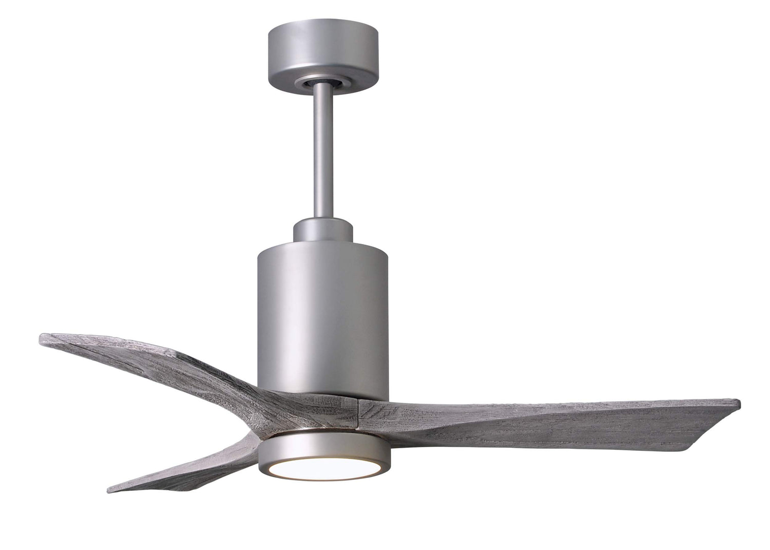 Matthews Fan PA3-BN-BW-42 Patricia-3 three-blade ceiling fan in Brushed Nickel finish with 42” solid barn wood tone blades and dimmable LED light kit