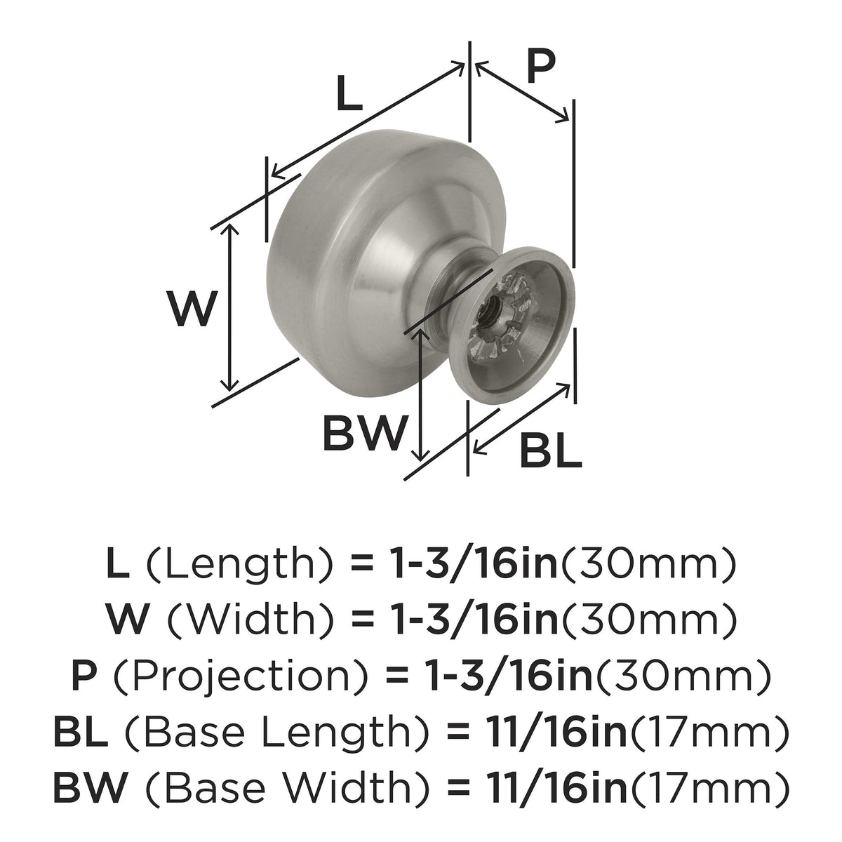 Amerock Cabinet Knob Satin Nickel 1-3/16 inch (30 mm) Diameter Kane 1 Pack Drawer Knob Cabinet Hardware