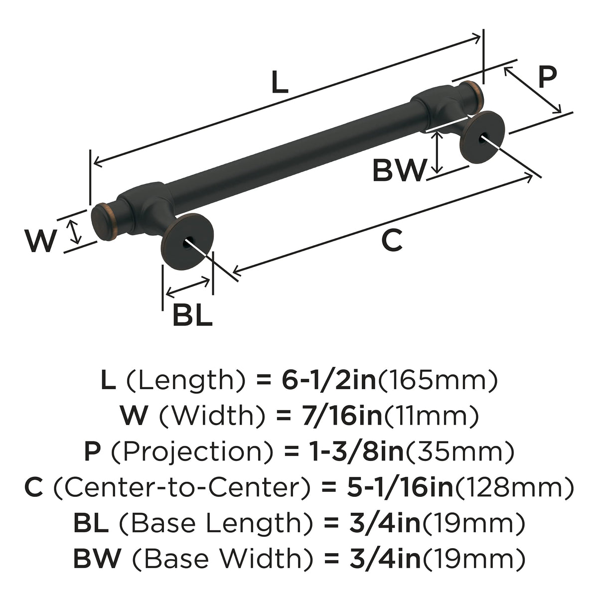 Amerock Cabinet Pull Oil Rubbed Bronze 5-1/16 inch (128 mm) Center-to-Center Winsome 1 Pack Drawer Pull Cabinet Handle Cabinet Hardware