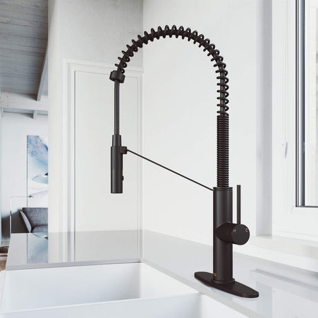 VIGO Livingston Matte Black Kitchen Faucet with Pull-Down Sprayer | Solid Brass Faucet for Kitchen Sink with Deck Plate and Magnetic Spout | Single-Handle Kitchen Sink Faucet with Sink Sprayer