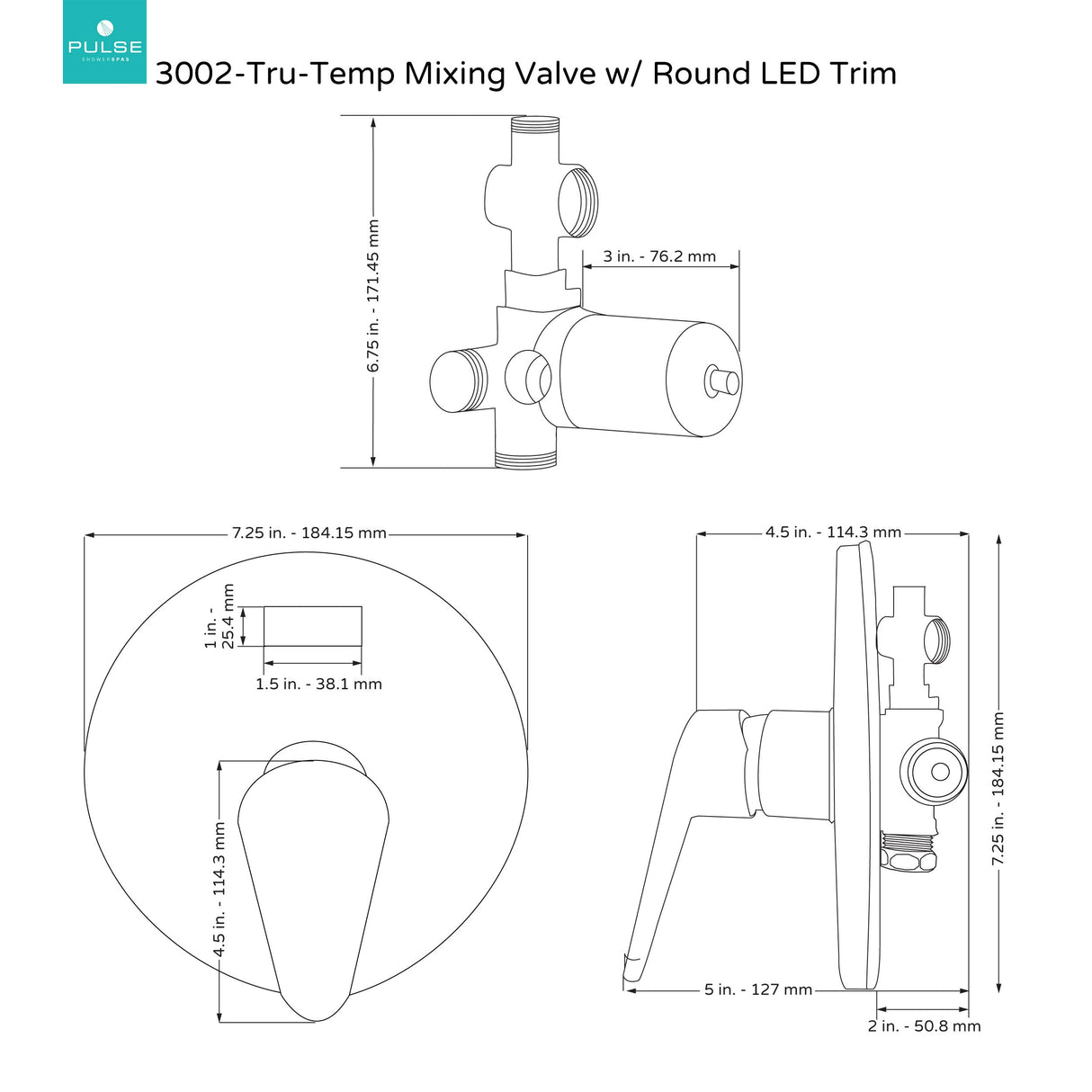 PULSE ShowerSpas 3002-RIV-PB-BN Tru-Temp Pressure Balance Rough-In Valve Trim Kit, LED Temperature Display, Round, 1/2" NPT, Brushed Nickel
