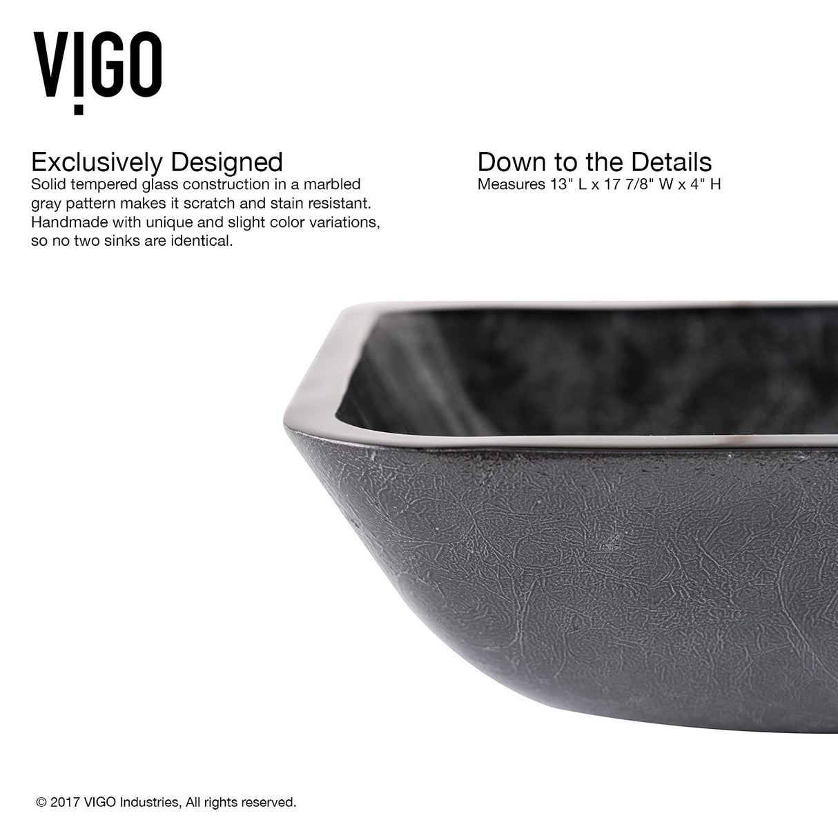 VIGO VGT1701 18.13" L -13.0" W -12.0" H Glass Rectangular Vessel Bathroom Sink in Onyx Gray with Duris Faucet and Pop-Up Drain in Matte Black