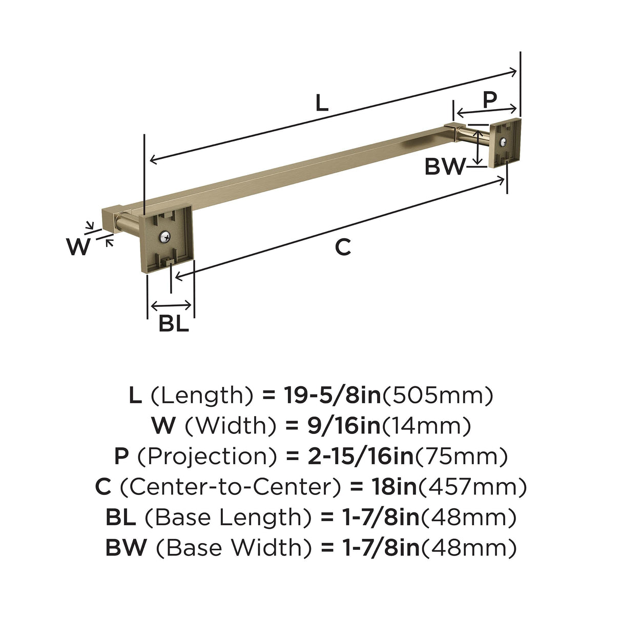 Amerock BH36073BBZ Golden Champagne Towel Bar 18 in (457 mm) Towel Rack Appoint Bathroom Towel Holder Bathroom Hardware Bath Accessories