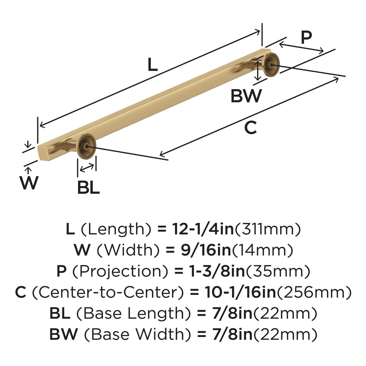 Amerock Corp BP37109CZ Everett Pull, 10-1/16 in (256 mm) Center-to-Center, Champagne Bronze