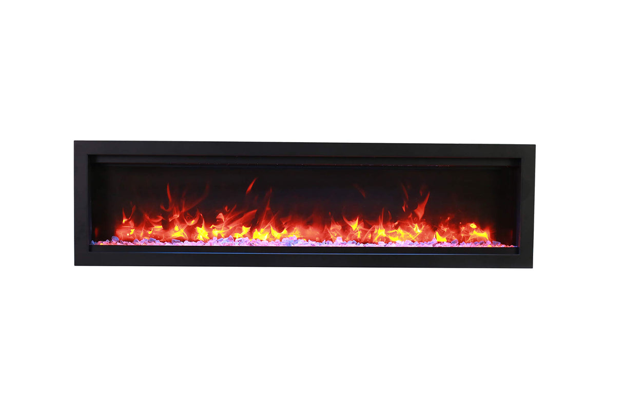 Amantii SYM-74-BESPOKE Symmetry Bespoke - 74" Indoor / Outdoor Electric Built In Fireplace featuring, WiFi Compatibilty & Bluetooth Connectivity, MultiFunction Remote, and a Selection of Media Options