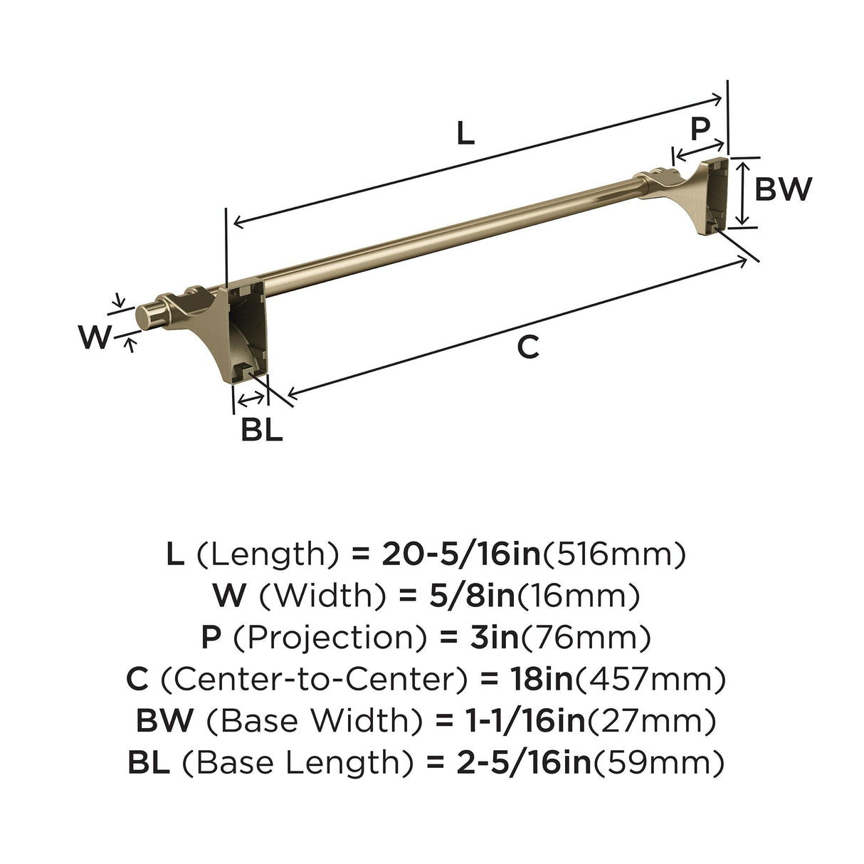 Amerock BH36053BBZ Golden Champagne Towel Bar 18 in (457 mm) Towel Rack Davenport Bathroom Towel Holder Bathroom Hardware Bath Accessories