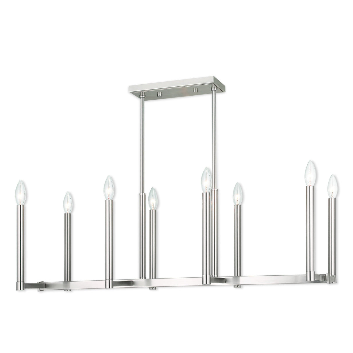 Livex Lighting 40258-91 Contemporary Modern Eight Light Linear Chandelier from Alpine Collection in Pwt, Nckl, B/S, Slvr. Finish, 36.50 inches, 18.50x36.50x14.00, Brushed Nickel