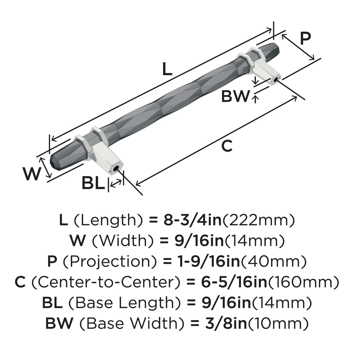 Amerock Cabinet Pull Black Chrome/Polished Chrome 6-5/16 inch (160 mm) Center-to-Center London 1 Pack Drawer Pull Drawer Handle Cabinet Hardware