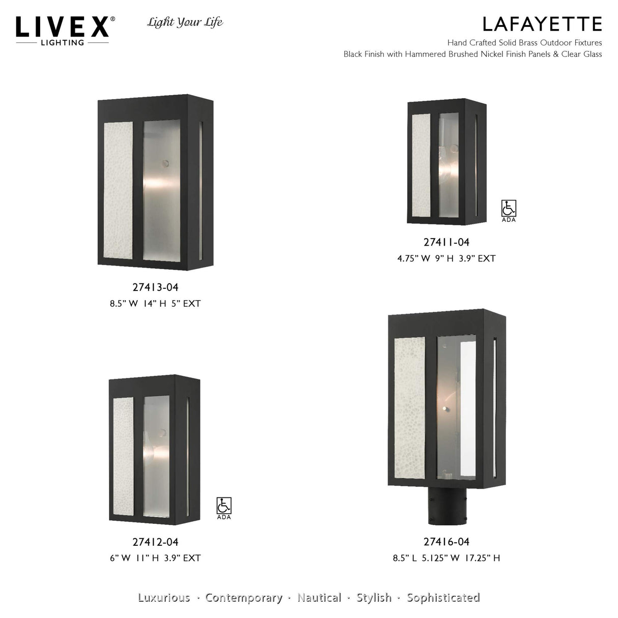 Livex Lighting 27413-12 Lafayette 1 Light 14 inch Satin Brass Outdoor Wall Lantern
