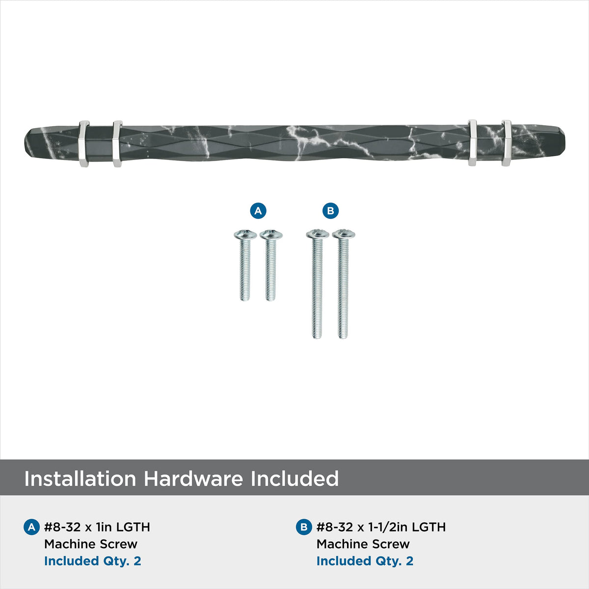 Amerock BP36650MBKPN Carrione Cabinet Pull, 6-5/16 in (160 mm) Center-to-Center, Marble Black/Polished Nickel