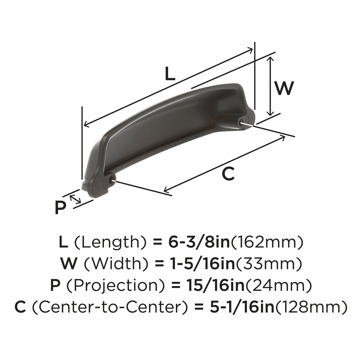 Amerock Cabinet Cup Pull Matte Black 5-1/16 inch (128 mm) Center-to-Center Stature 1 Pack Drawer Pull Drawer Handle Cabinet Hardware