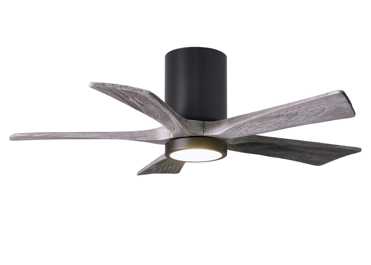 Matthews Fan IR5HLK-BK-BW-42 IR5HLK five-blade flush mount paddle fan in Matte Black finish with 42” solid barn wood tone blades and integrated LED light kit.