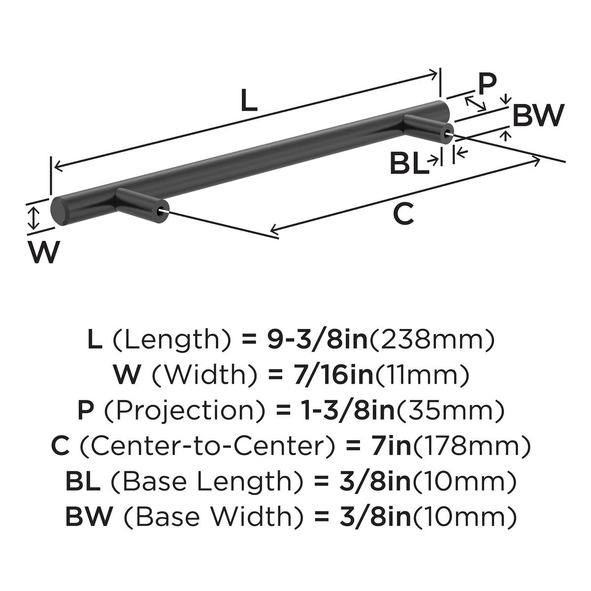 Amerock BP1178BBR Black Bronze Cabinet Pull 7 inch (178mm) Center-to-Center Cabinet Hardware Bar Pulls Furniture Hardware Drawer Pull