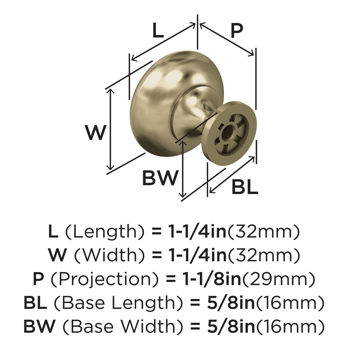 Amerock Cabinet Knob Golden Champagne 1-1/4 in (32 mm) Diameter Drawer Knob Edona Kitchen and Bathroom Cabinet Hardware Furniture Hardware