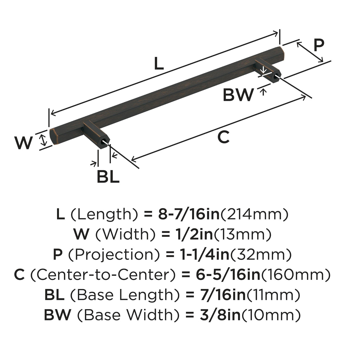 Amerock Cabinet Pull Oil Rubbed Bronze 6-5/16 inch (160 mm) Center-to-Center Caliber 1 Pack Drawer Pull Cabinet Handle Cabinet Hardware